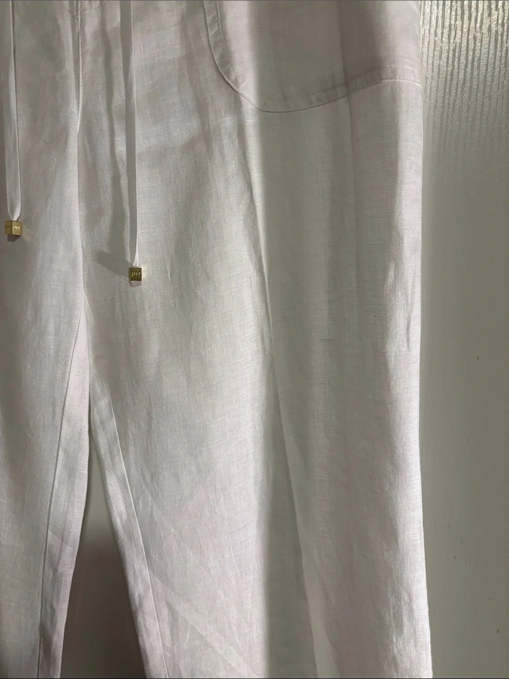 Jones New York White Drawstring 100% Linen Wide Leg ankle length